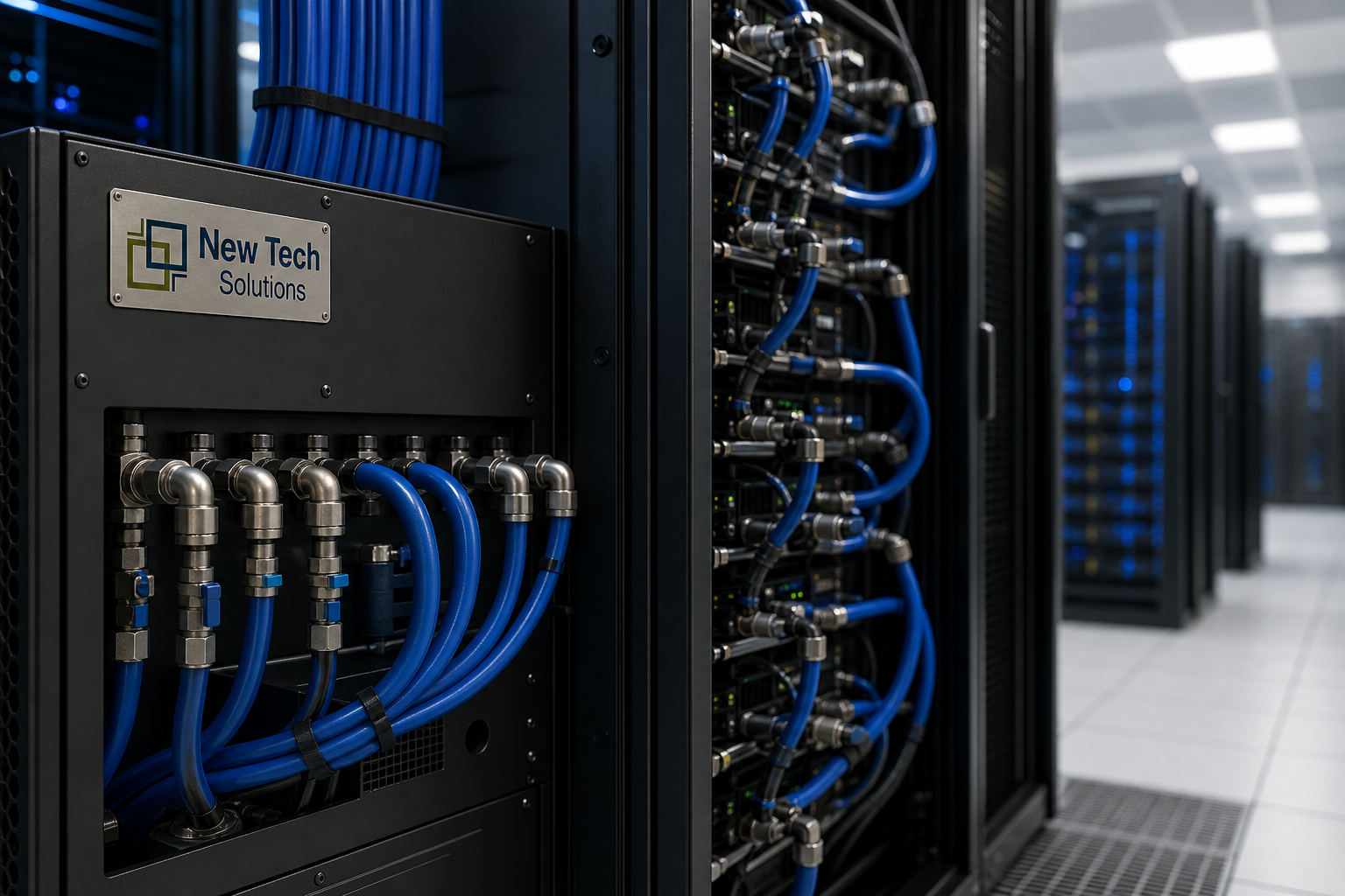 Liquid-cooled high-density rack with NTS plaque on CDU manifold hardware