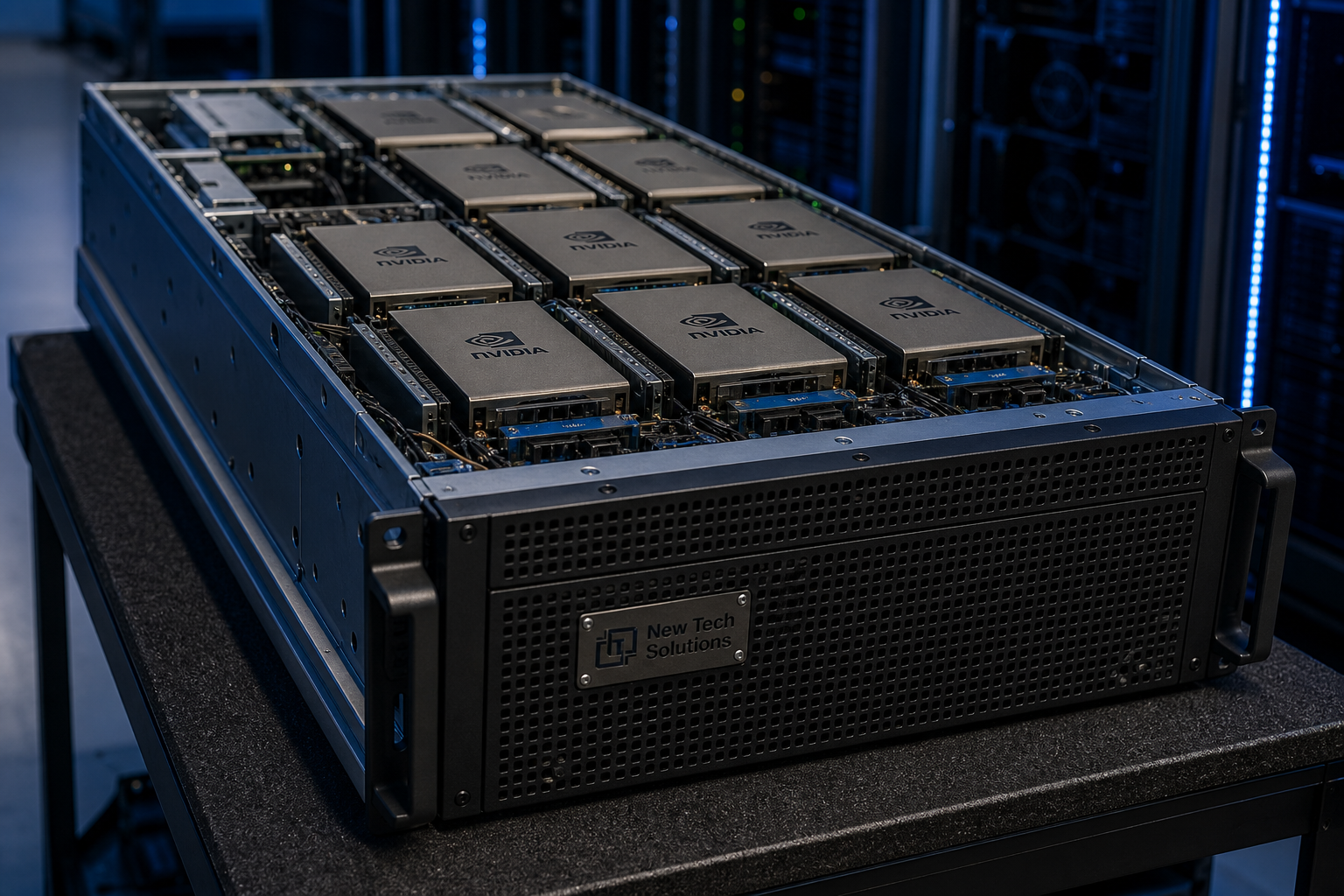 NTS Elite APEX 8-GPU HGX server tray with branded chassis plaque