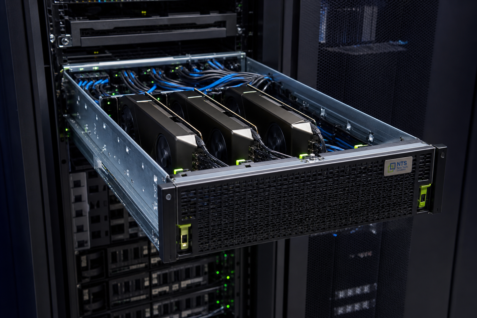 2U PCIe multi-GPU rack server with NTS bezel plaque