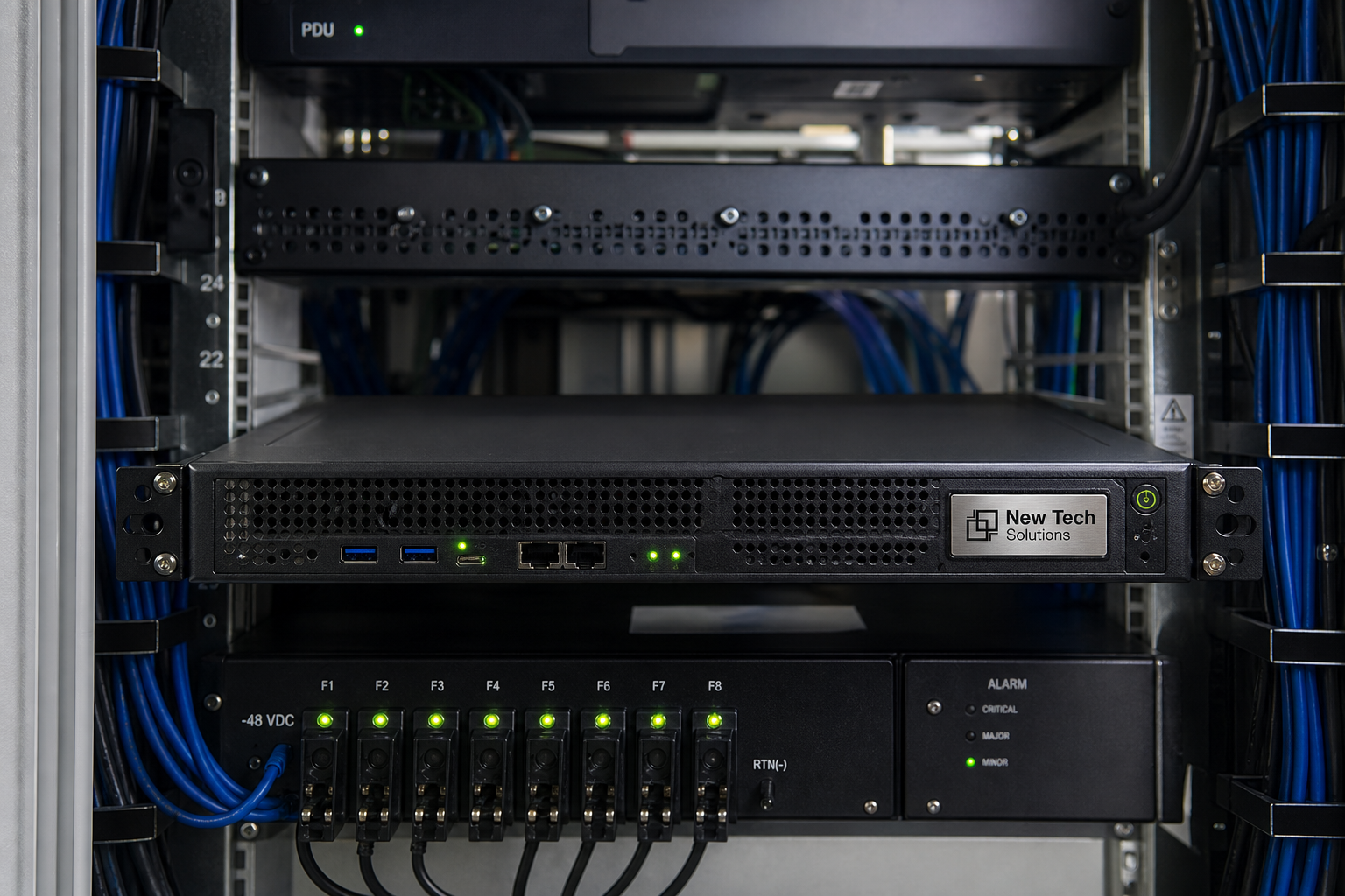 Short-depth rackmount edge server installed in a secure rack cabinet