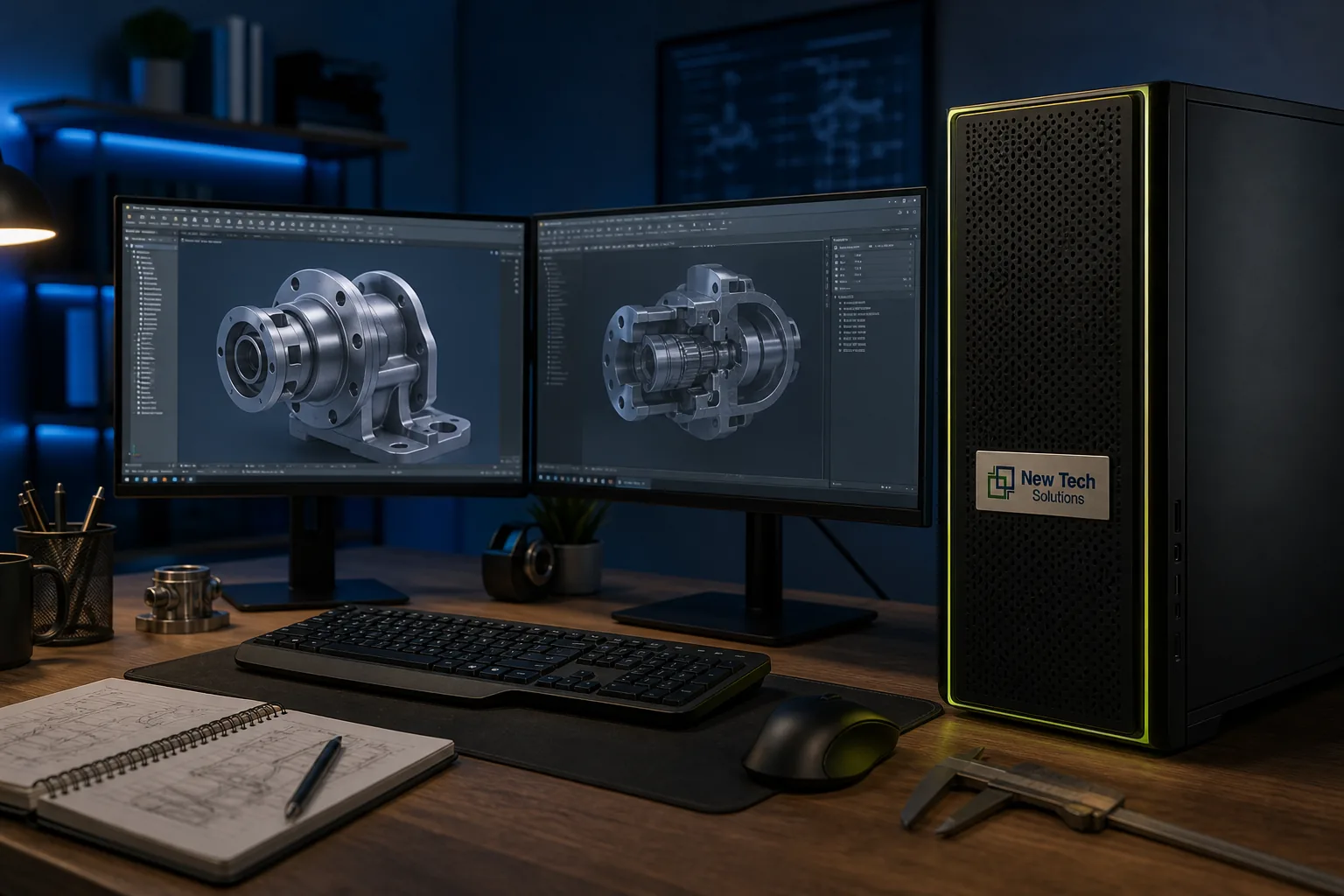 NTS creator workstation staged for content production with brand plaque on chassis
