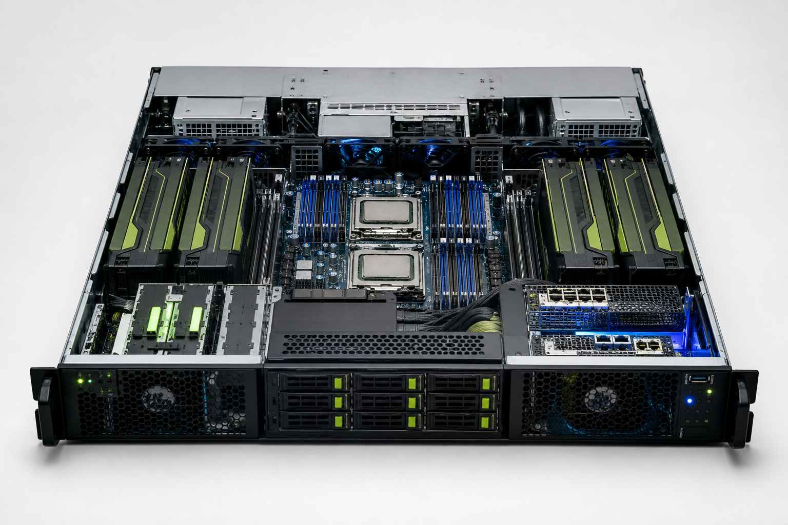 GPU server architecture with accelerators, host compute, and high-speed I/O