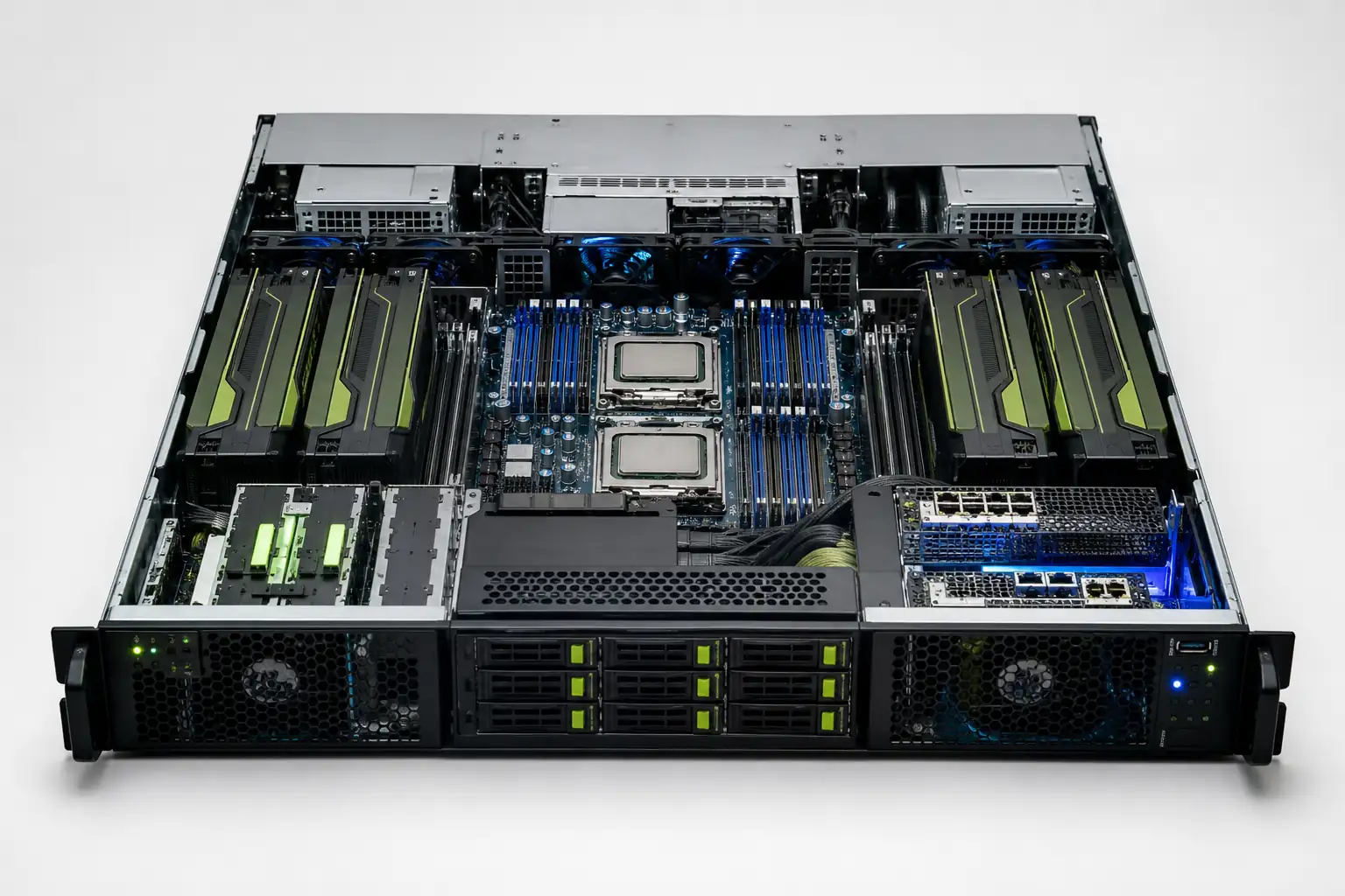 GPU server architecture with accelerators, host compute, and high-speed I/O