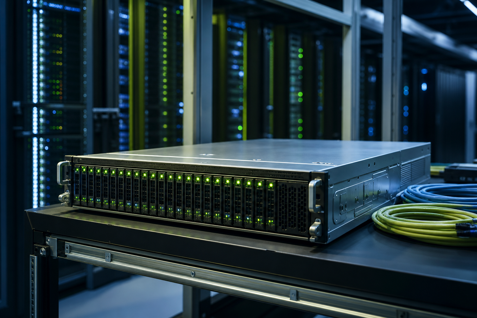8U server chassis staged for factory burn-in and rack-ready deployment