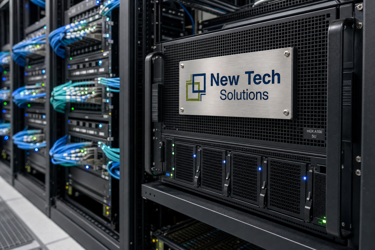 Multi-node HGX GPU cluster with high-bandwidth fabric and NTS branding for distributed training