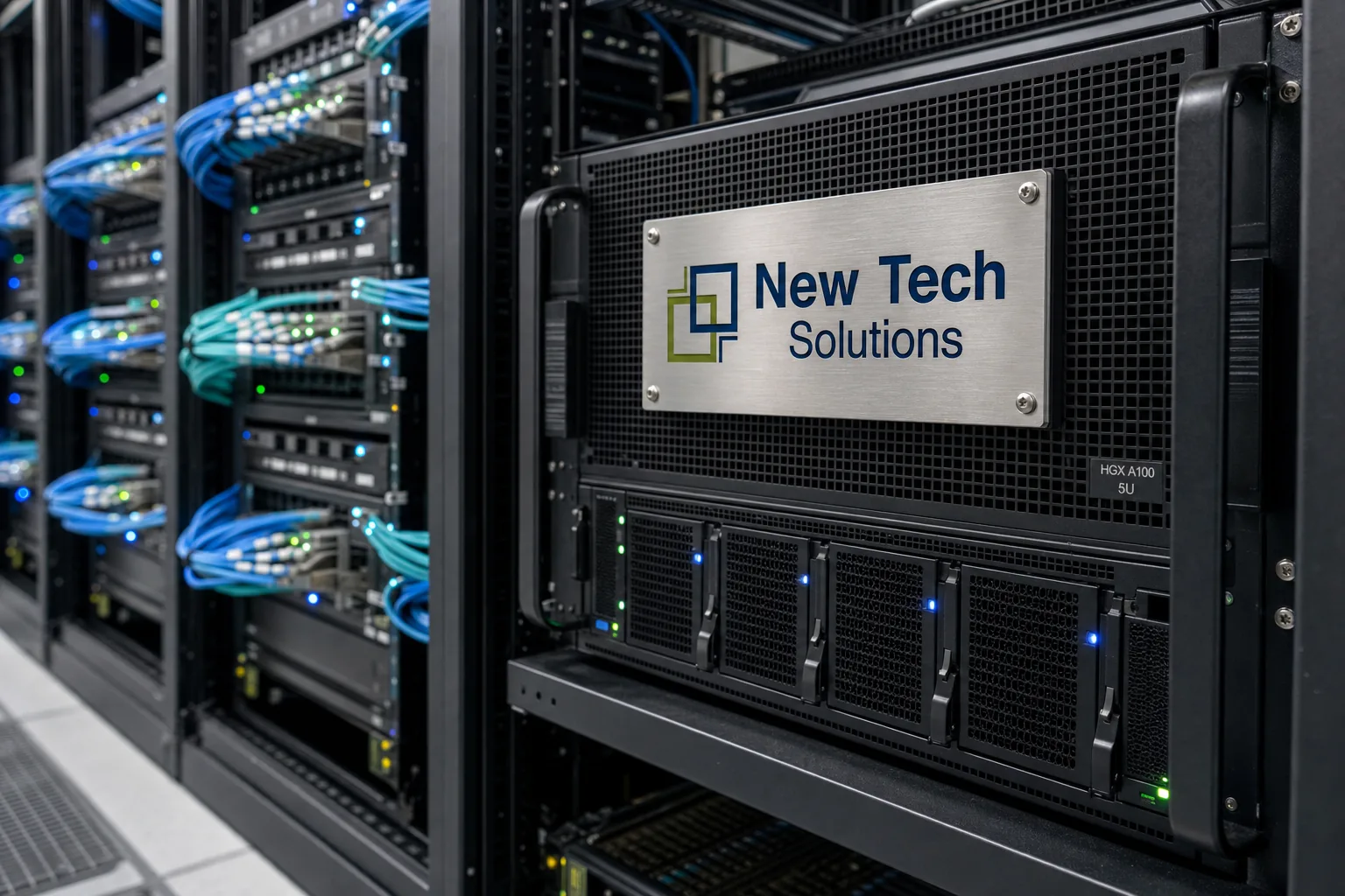 Multi-node HGX GPU cluster with high-bandwidth fabric and NTS branding for distributed training